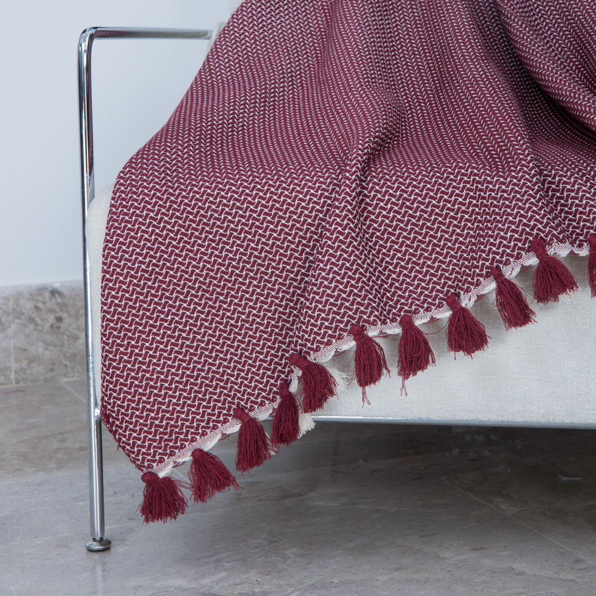 Verbier - Throw - Cotton - Burgundy Red