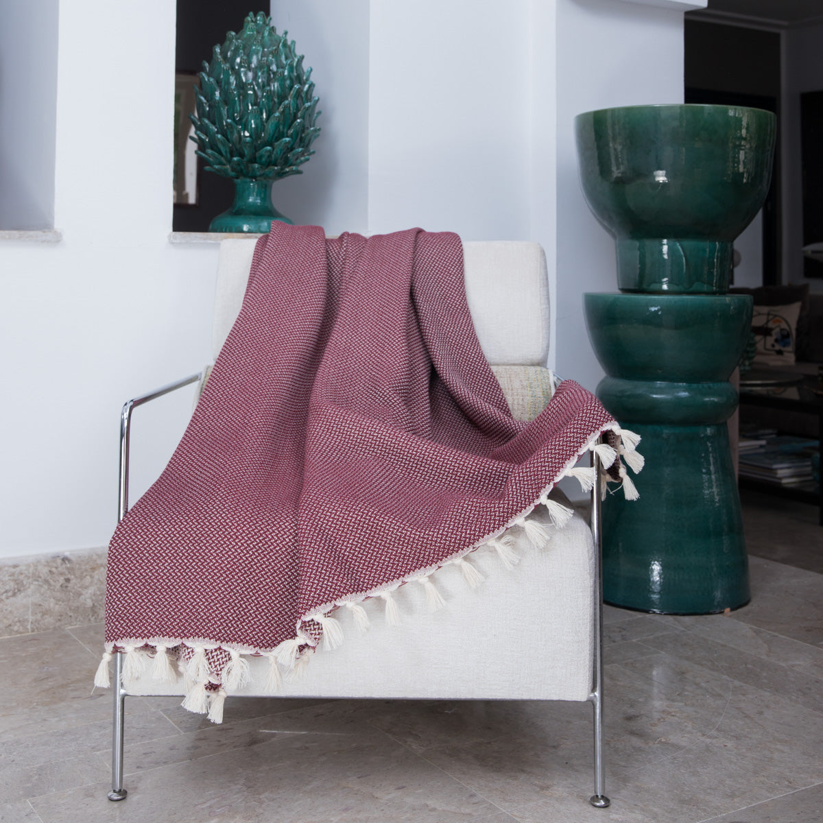 Zermatt - Throw - Cotton - Burgundy Red