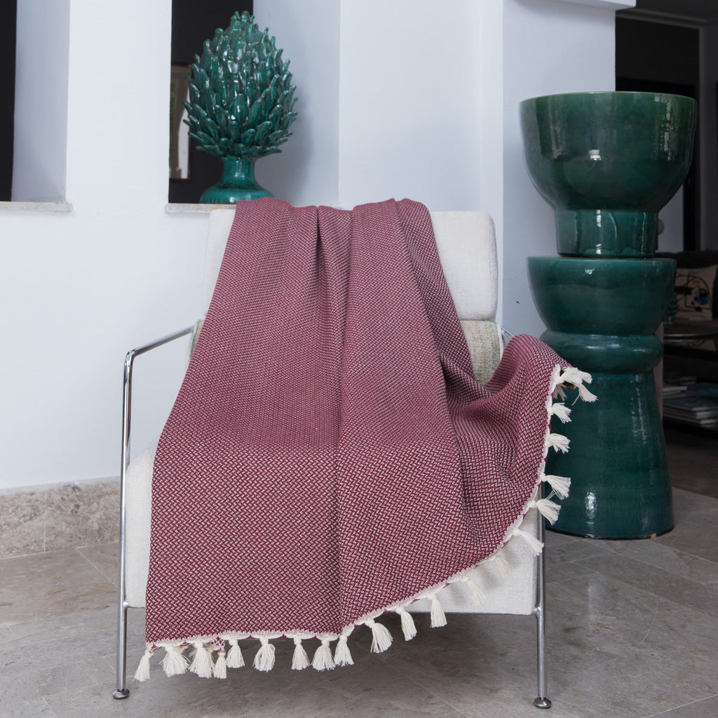 Zermatt - Throw - Cotton - Burgundy Red