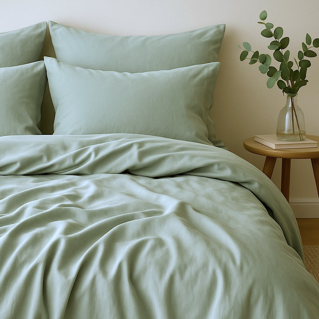 Gaia - Drap Housse - Satin Lavé De Coton Bio - Vert Céladon