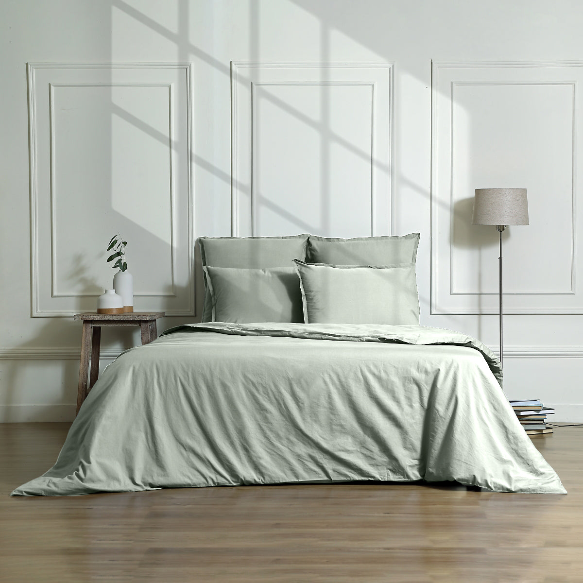 Gaia - Drap Housse - Satin Lavé De Coton Bio - Vert Céladon