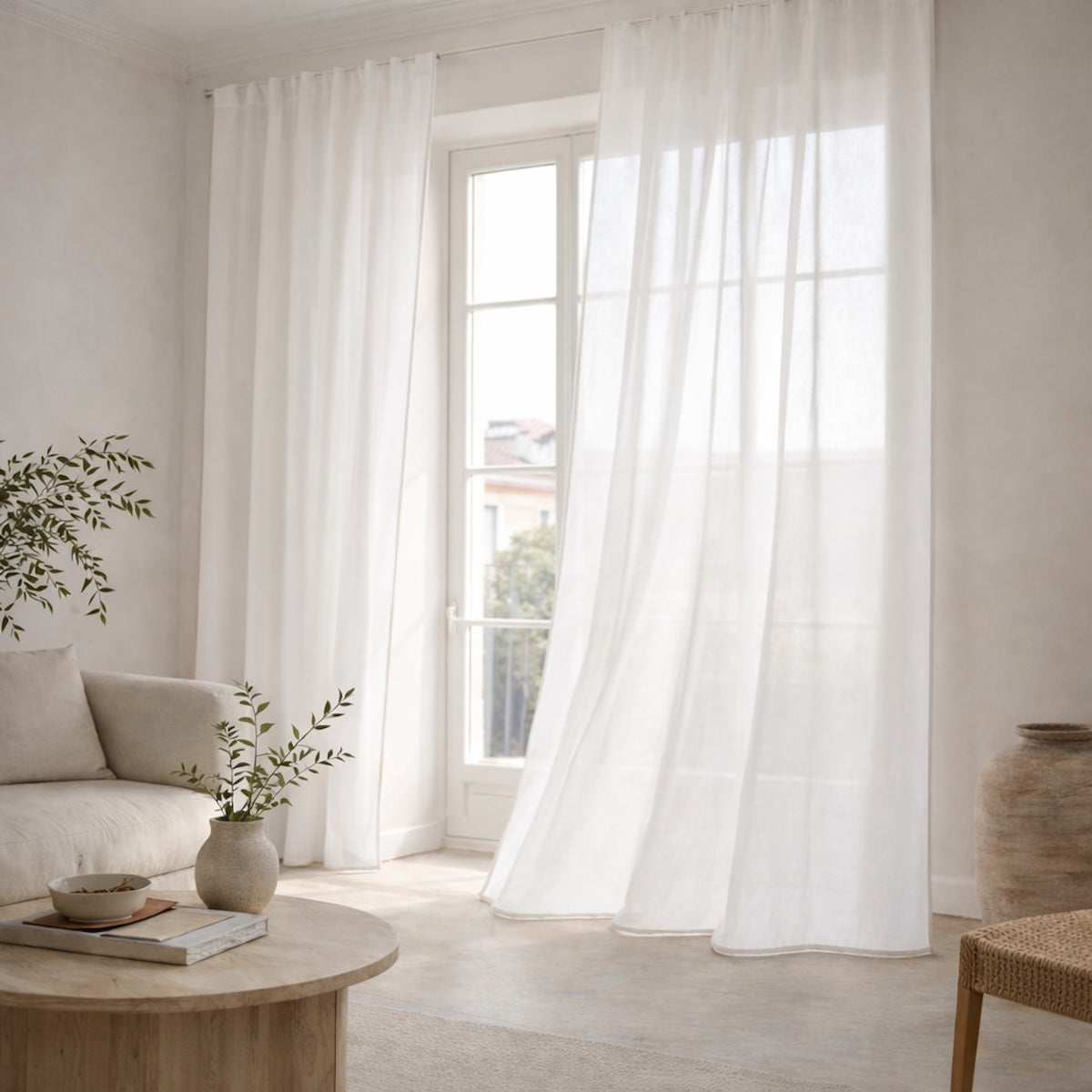 Bruma - Voilage À Passants - Voile De Coton Bio - Blanc/Grège