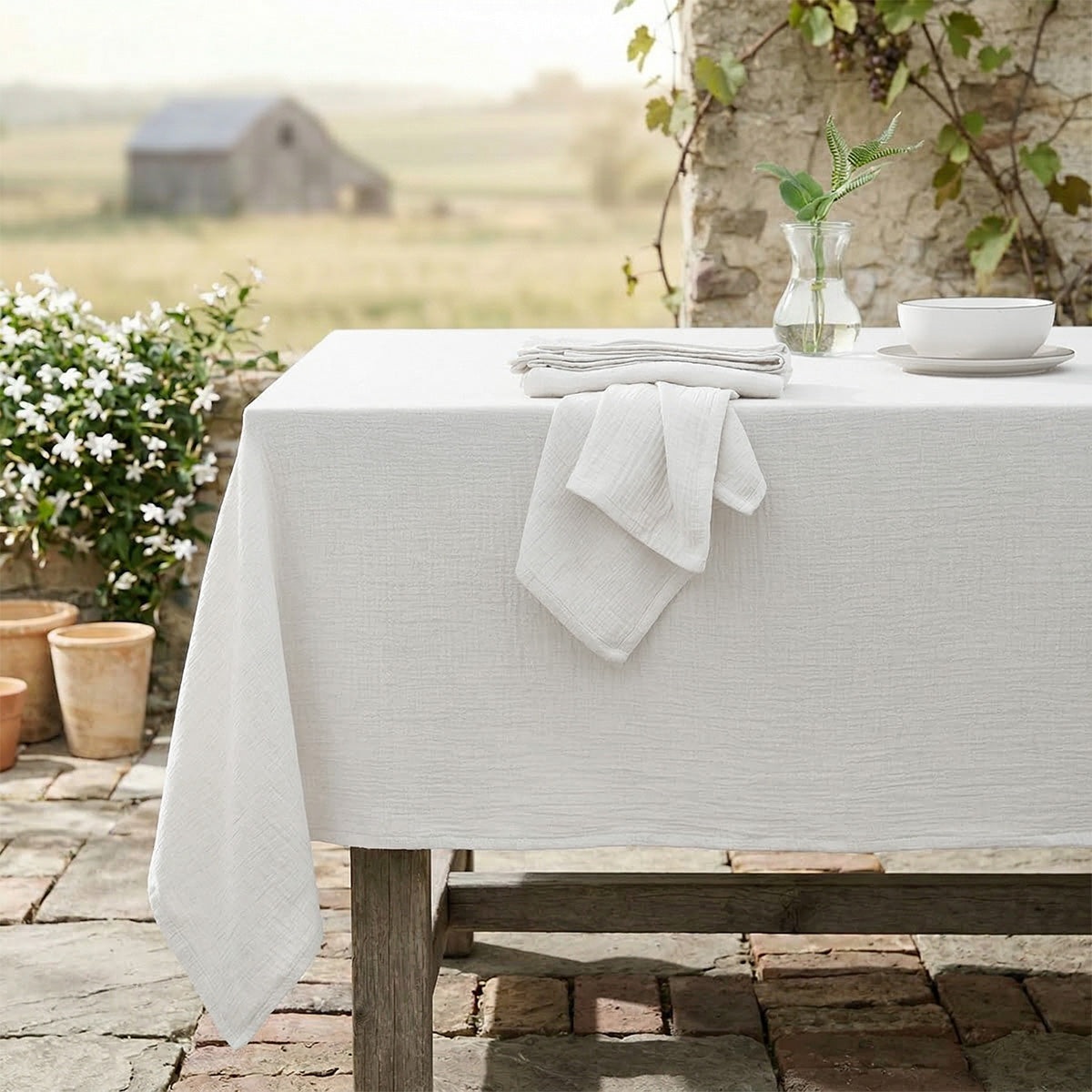 Alma - Nappe + 8 Serviettes - Blanc