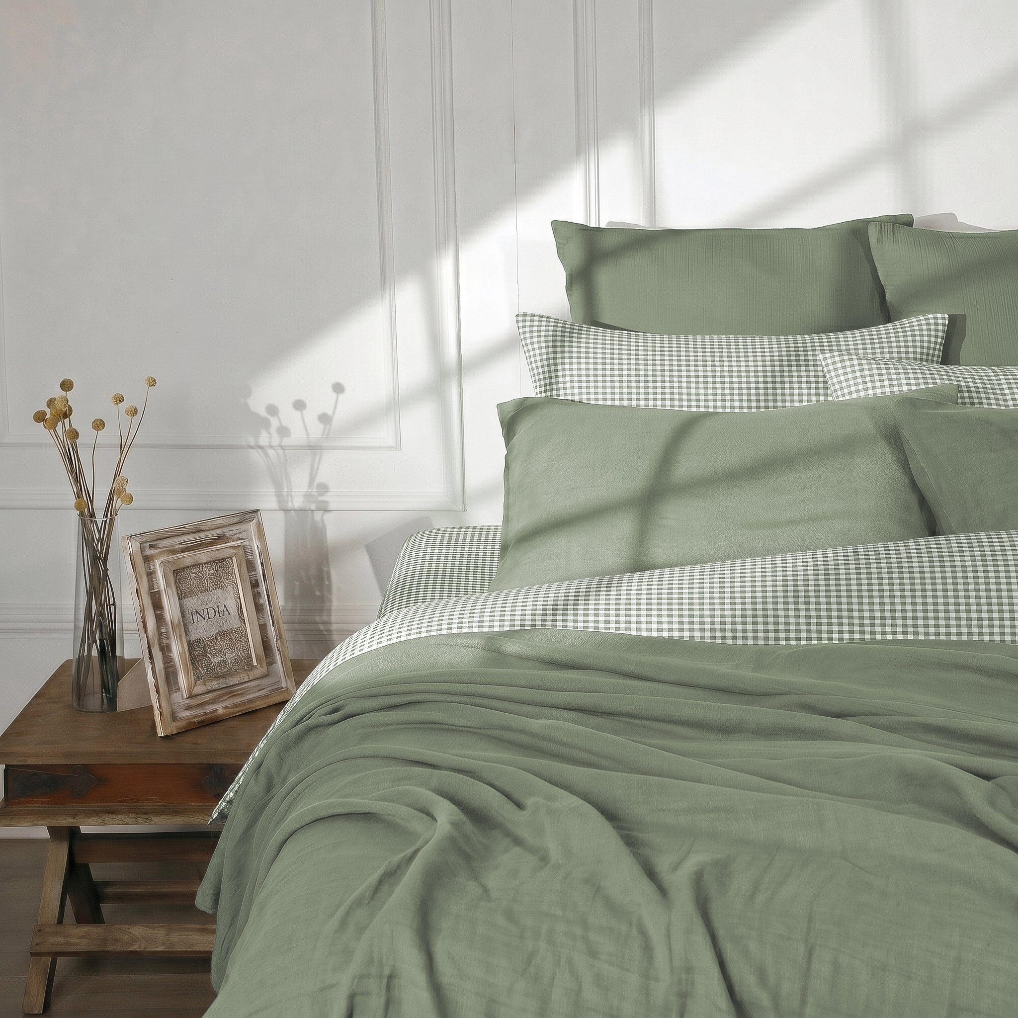 Lunas - Pillowcase (X2) - Washed Cotton - Celadon Green