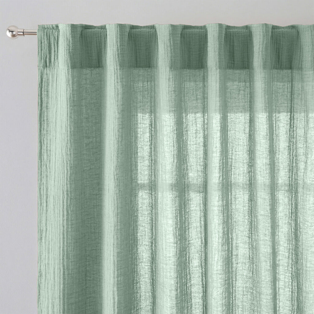 Alma - Tab-Top Curtain - Cotton Gauze - Celadon Green