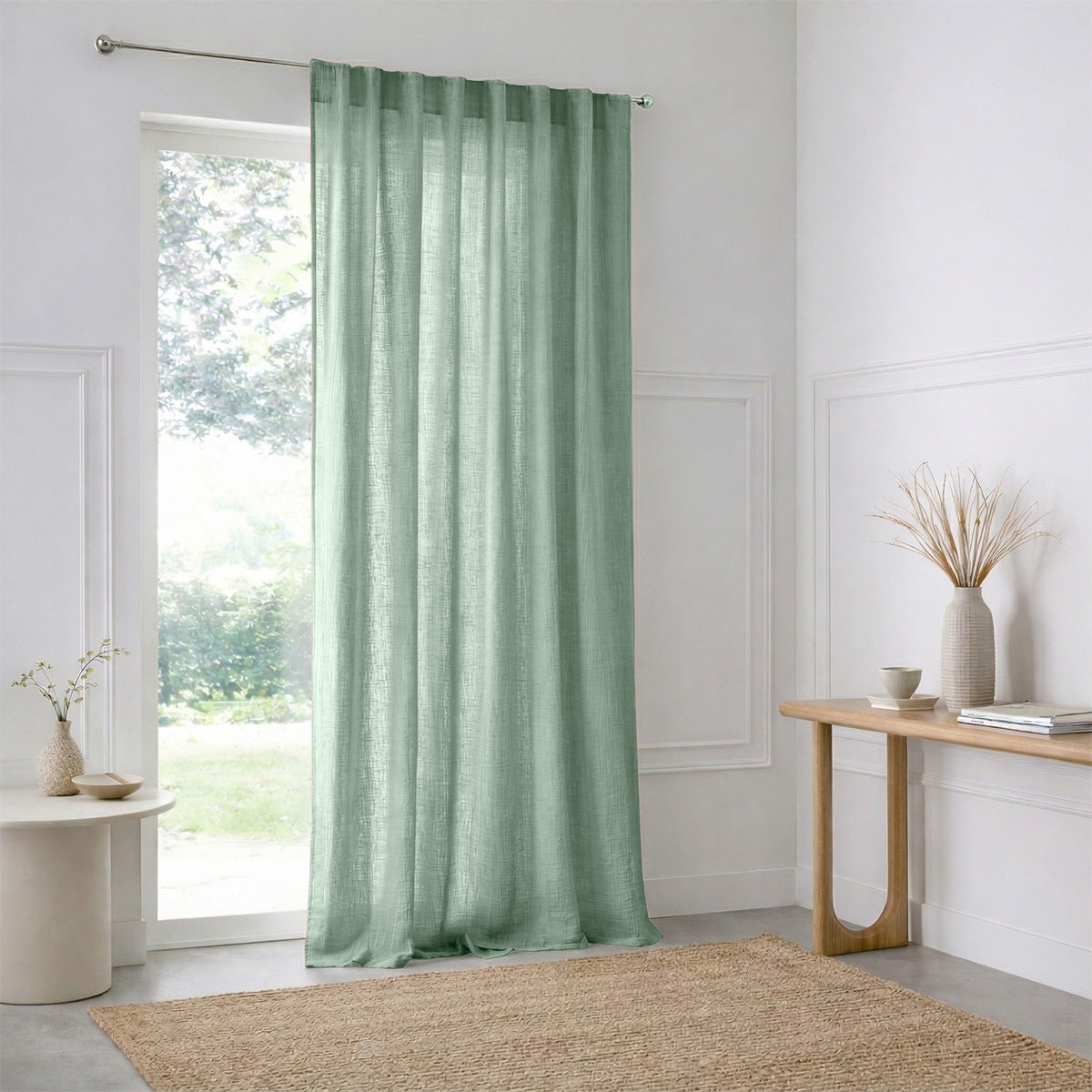 Alma - Tab-Top Curtain - Cotton Gauze - Celadon Green