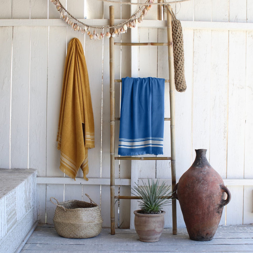 Faro - Fouta Eponge Xxl - Bleu Denim/Grège