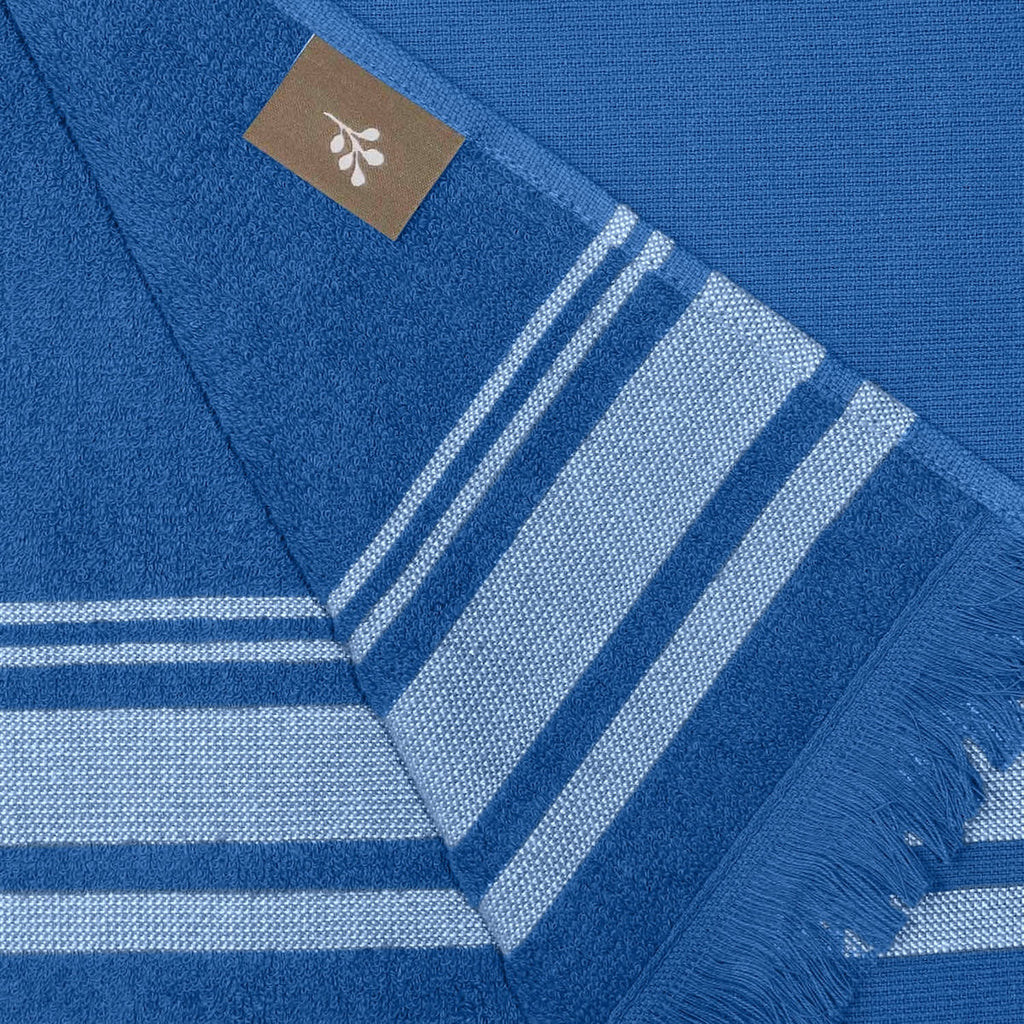 Faro - Fouta Eponge Xxl - Bleu Denim/Grège