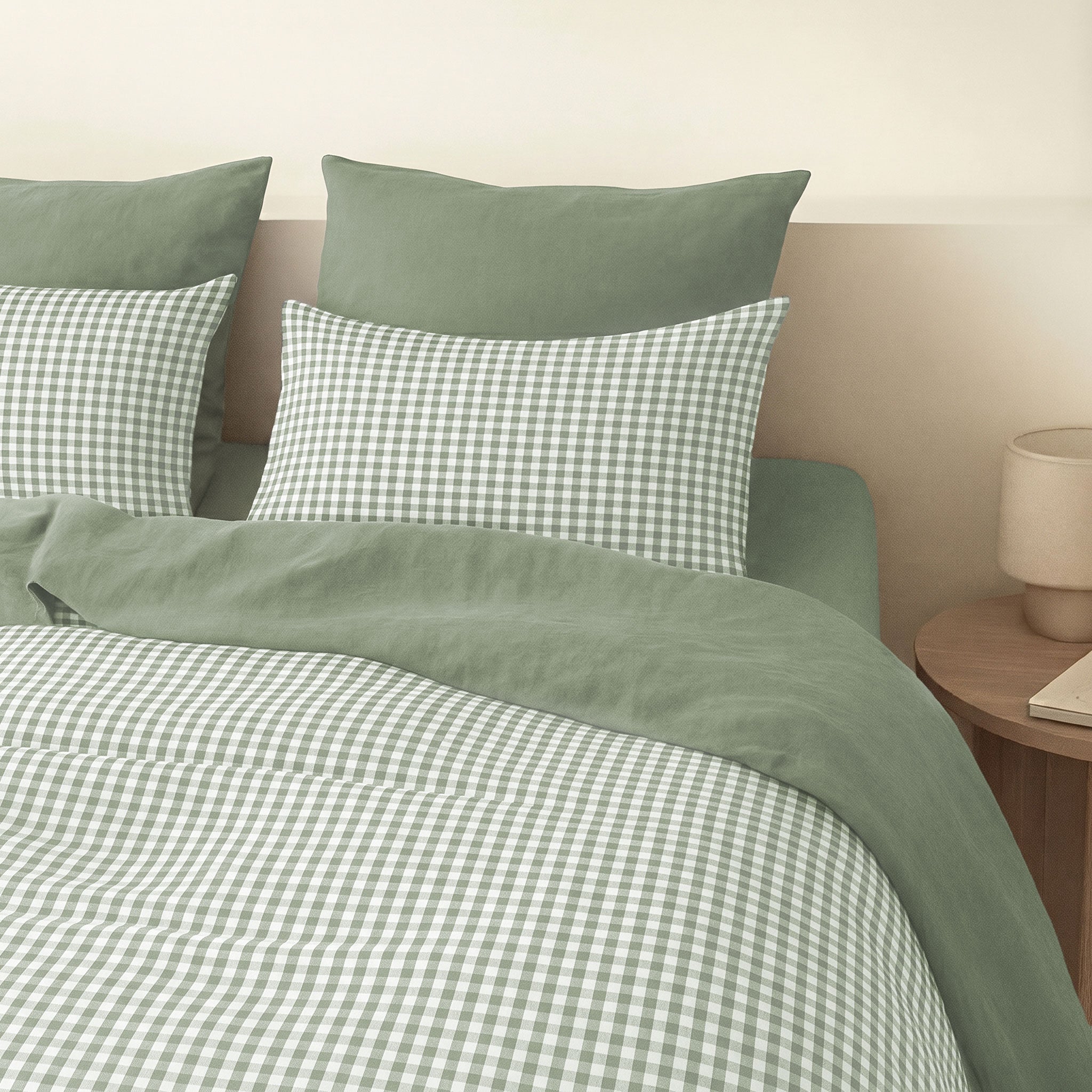 Lunas - Bed Linen Set + Pillowcases - Washed Cotton - Celadon Green