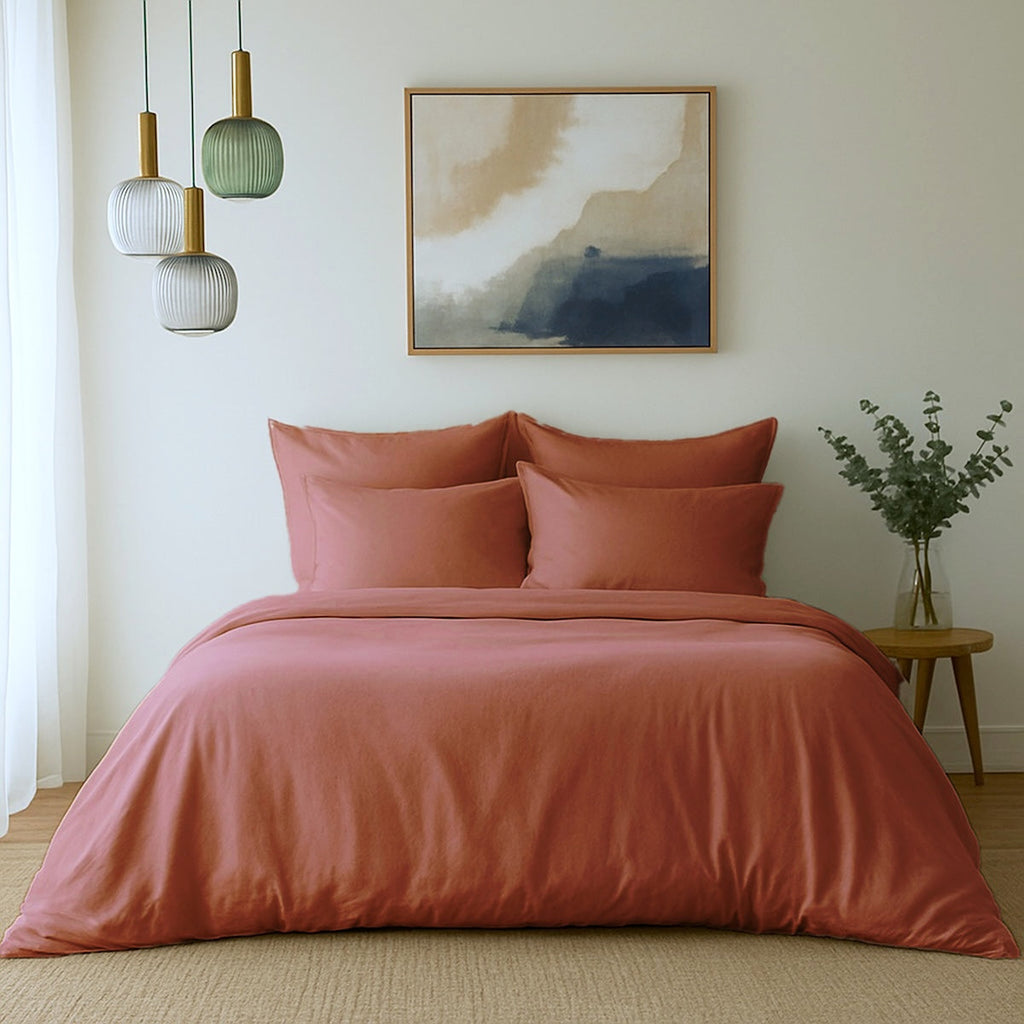 Gaia - Housse De Couette - Satin Lavé De Coton Bio - Terracotta
