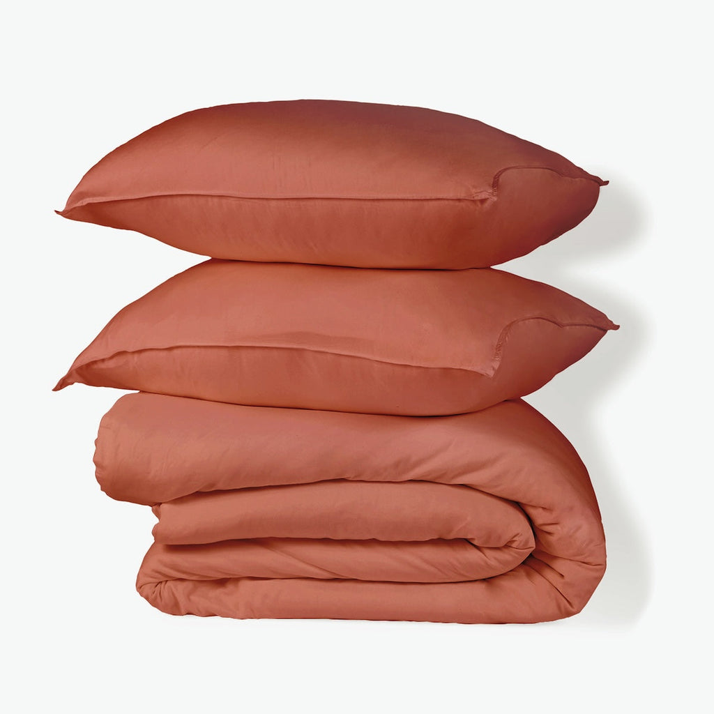 Gaia - Bed Linen Set + Pillowcases - Washed Organic Cotton Satin - Terracotta