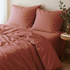 Gaia - Bed Linen Set + Pillowcases - Washed Organic Cotton Satin - Terracotta