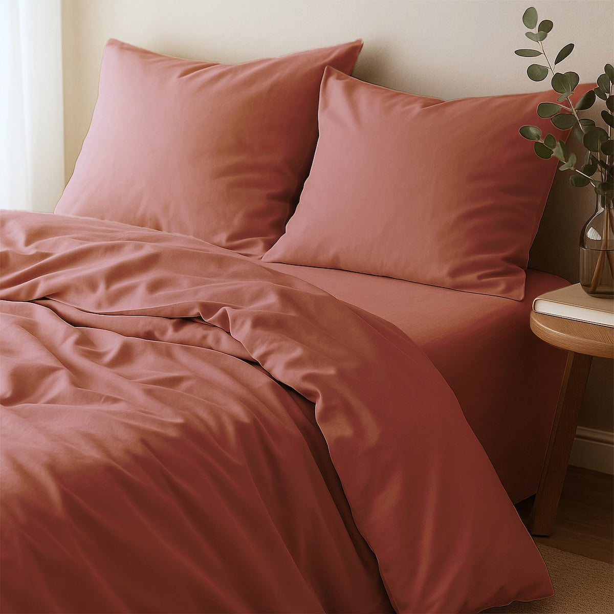Gaia - Bed Linen Set + Pillowcases - Washed Organic Cotton Satin - Terracotta