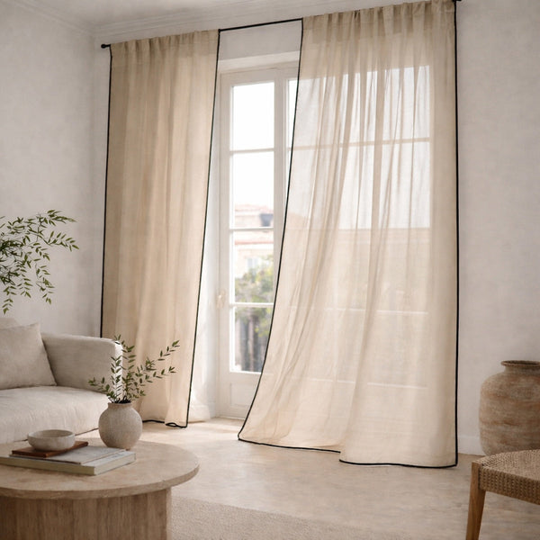 Bruma - Tab-Top Curtain - Organic Cotton Voile - Greige/Black