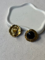 Pendientes Poggi Vintage - Redondos Dorados Y Cabujones Negros