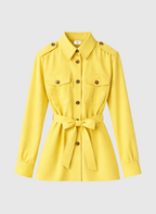 An'ge – Veste Zoana Paille, chemisier jaune à manches longues, avec ceinture nouée et boutons marron