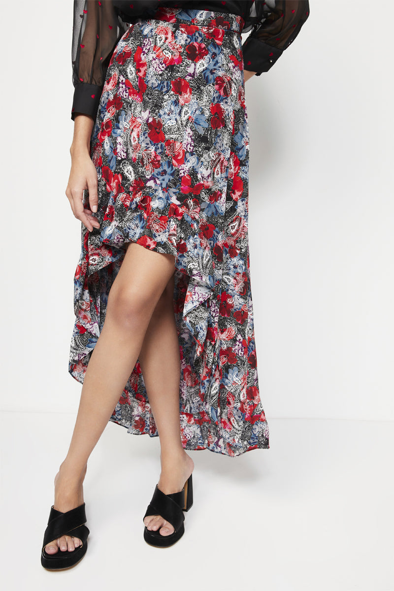 The Kooples - Jupe Asymétrique En Soie Taille Haute - Rouge - Femme