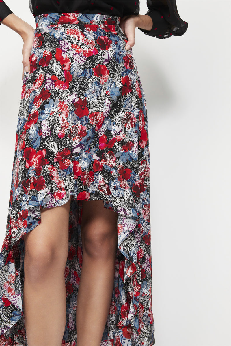 The Kooples - Jupe Asymétrique En Soie Taille Haute - Rouge - Femme
