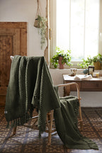 Fringed Throw - Recycled - Gabin - Thyme