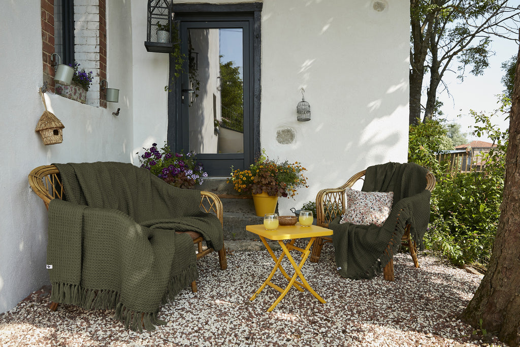 Fringed Throw - Recycled - Gabin - Thyme