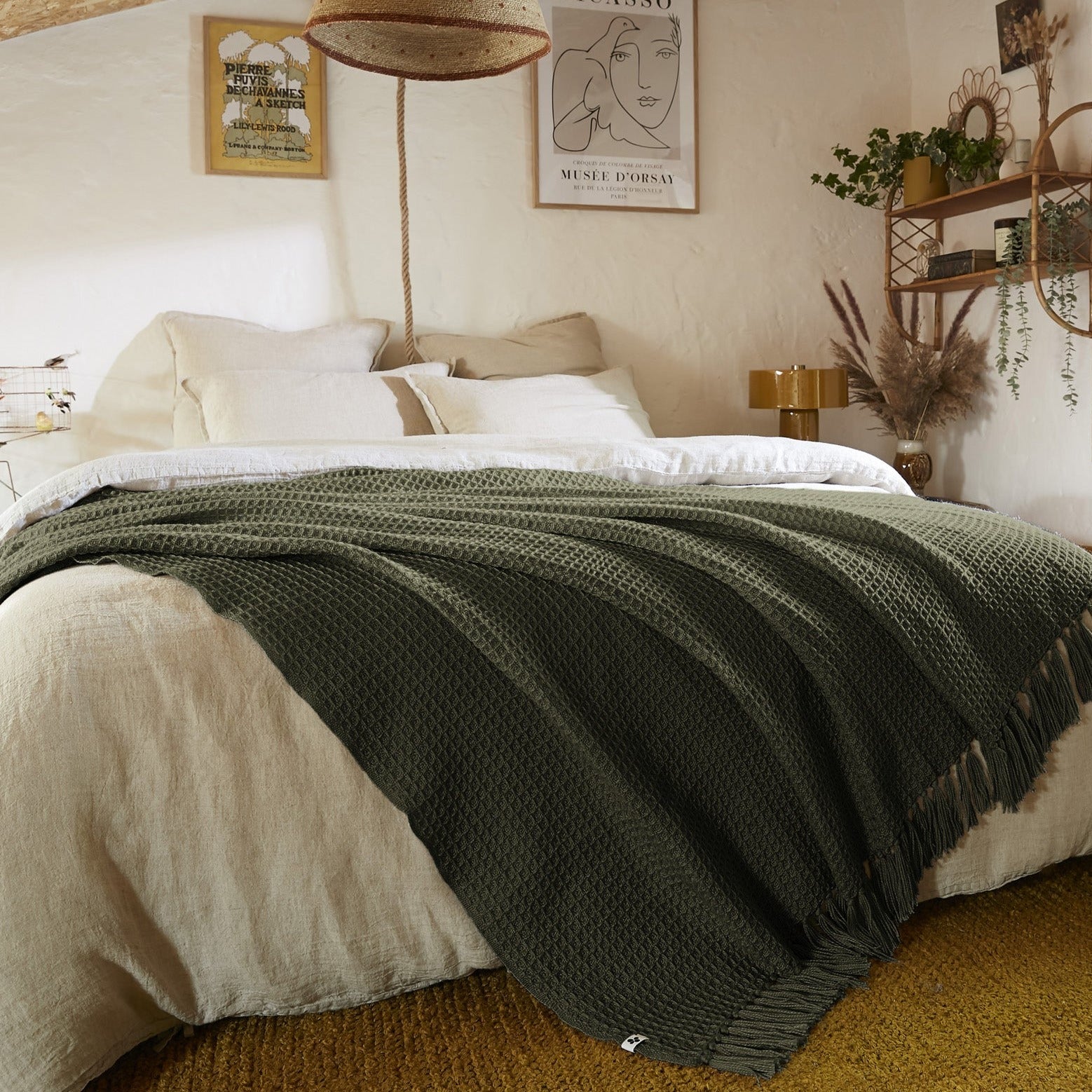 Fringed Bedspread - Recycled - Gabin - Thyme