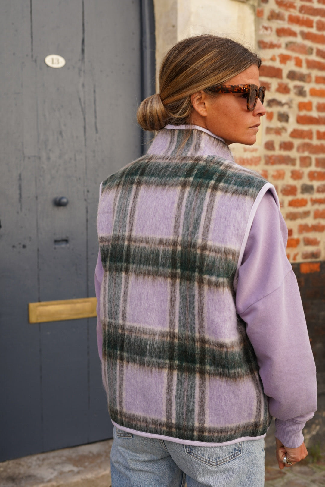 Léa Lilac Checked Sleeveless Jacket