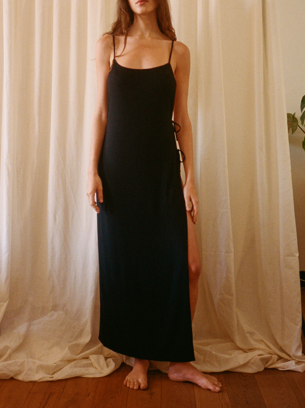 One Side Black High Cut Dress