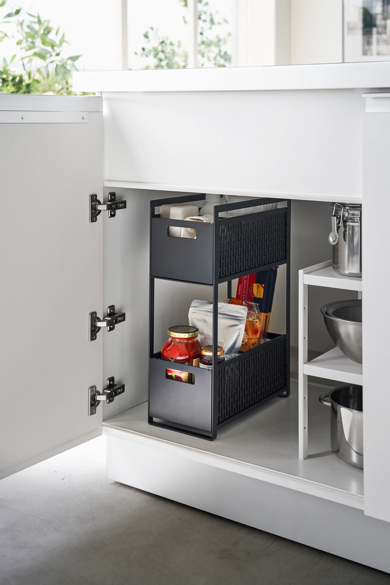 2-Tier Storage Baskets - Tower - Black