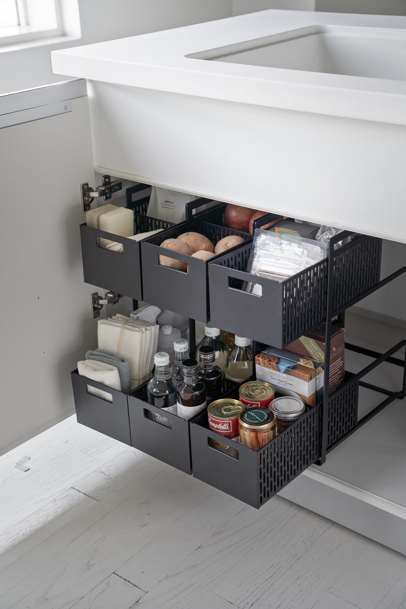 2-Tier Storage Baskets - Tower - Black