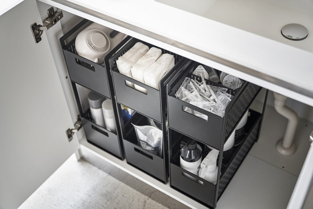 2-Tier Storage Baskets - Tower - Black