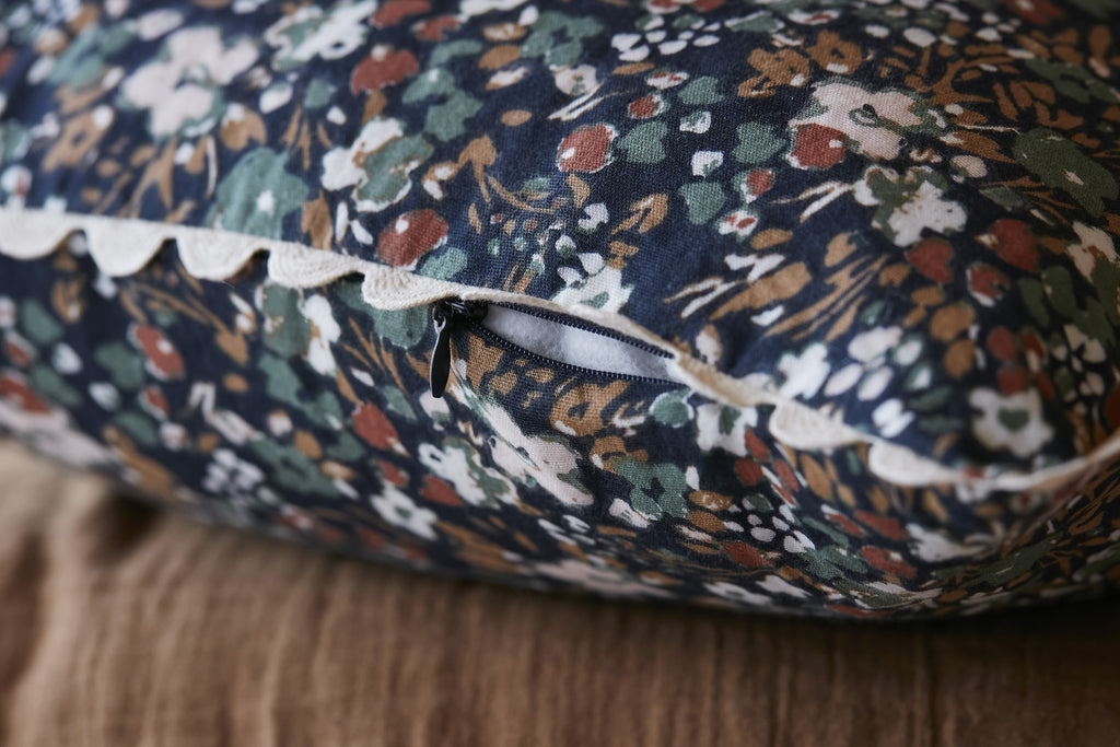 Removable Cover Printed Cotton Gauze Cushion - Capucine - Midnight