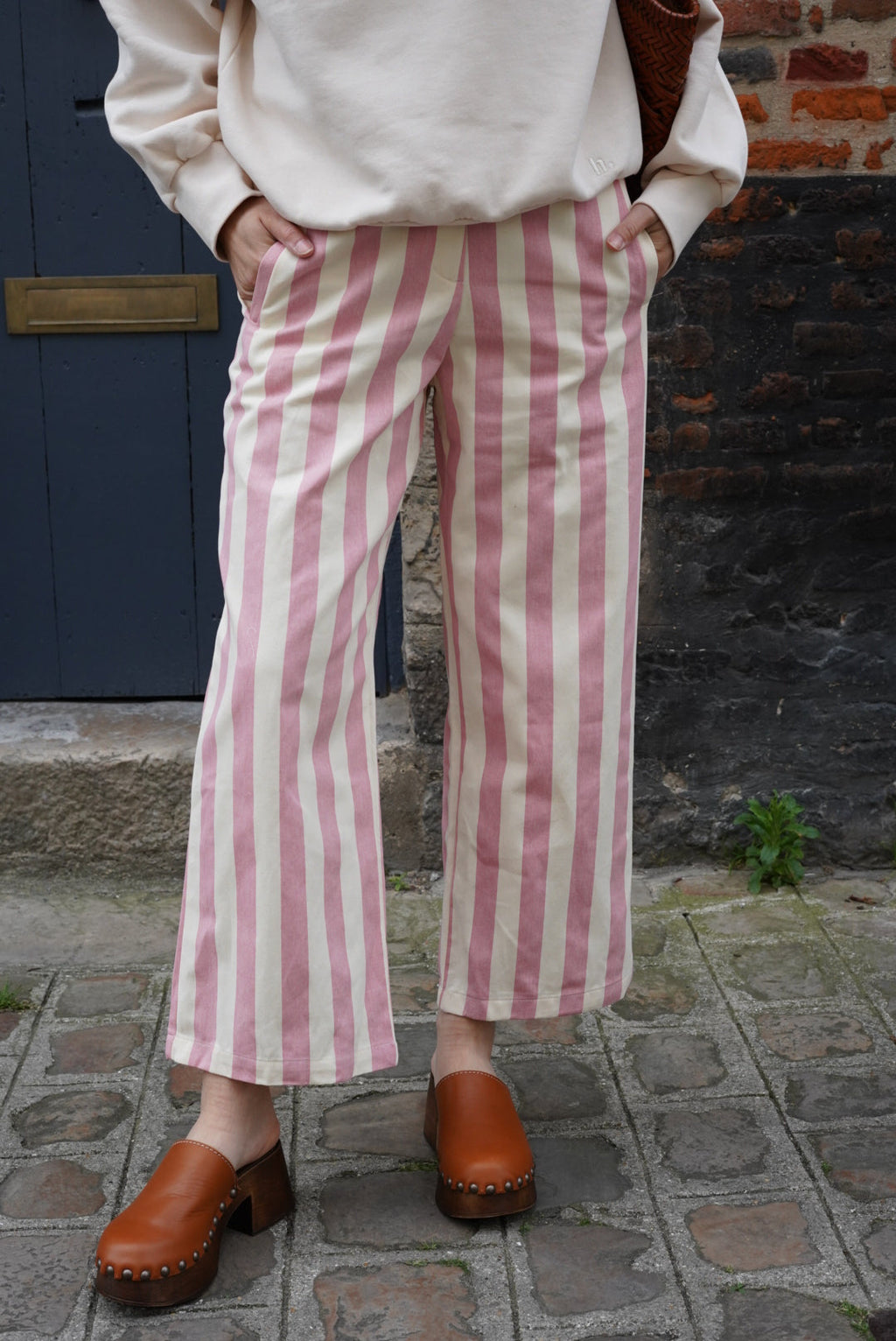 Pantalon Hubert Rayure Rose/Écru