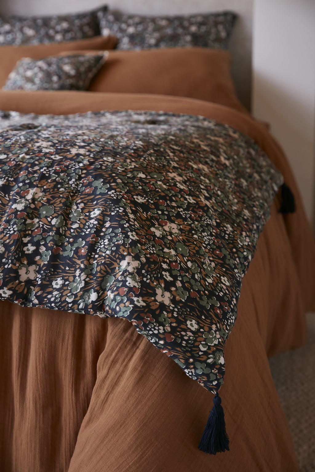 Printed Cotton Gauze Bed Runner - Capucine - Midnight