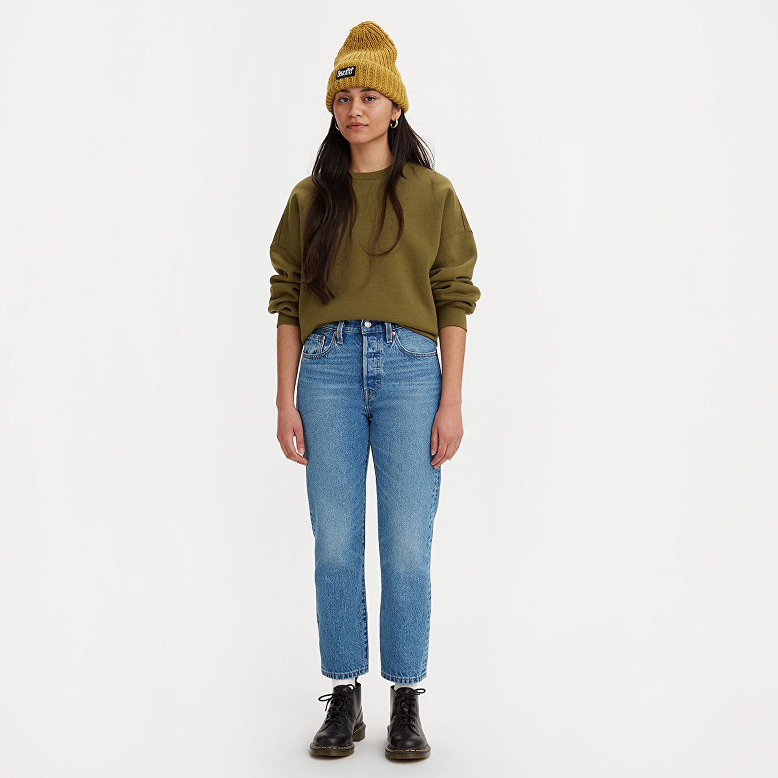 Jean Droit Taille Mi-Haute Levi's 501 Cropped Plus Bleu