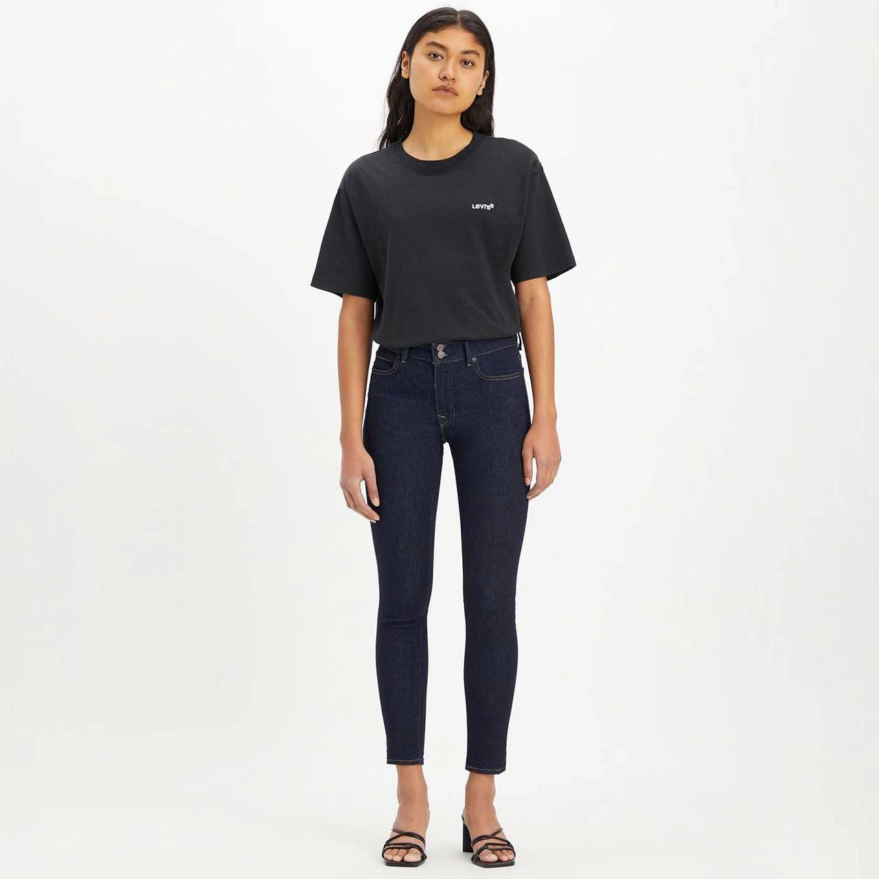 Jean Skinny Taille Mi-Haute Levi's 711 Double Button Bleu Brut
