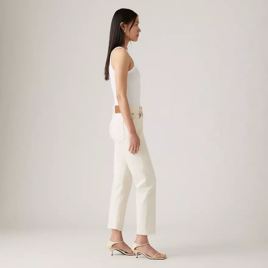 Jeans Dritti a Vita Alta Levi's 501 Crop Bianchi