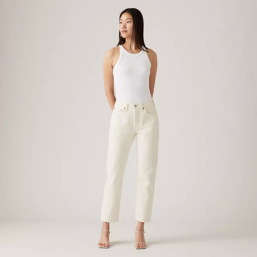 Jeans Dritti a Vita Alta Levi's 501 Crop Bianchi