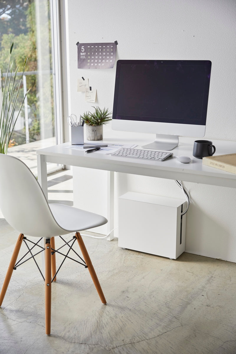 Cable Organiser Box With Castors - Tower - White