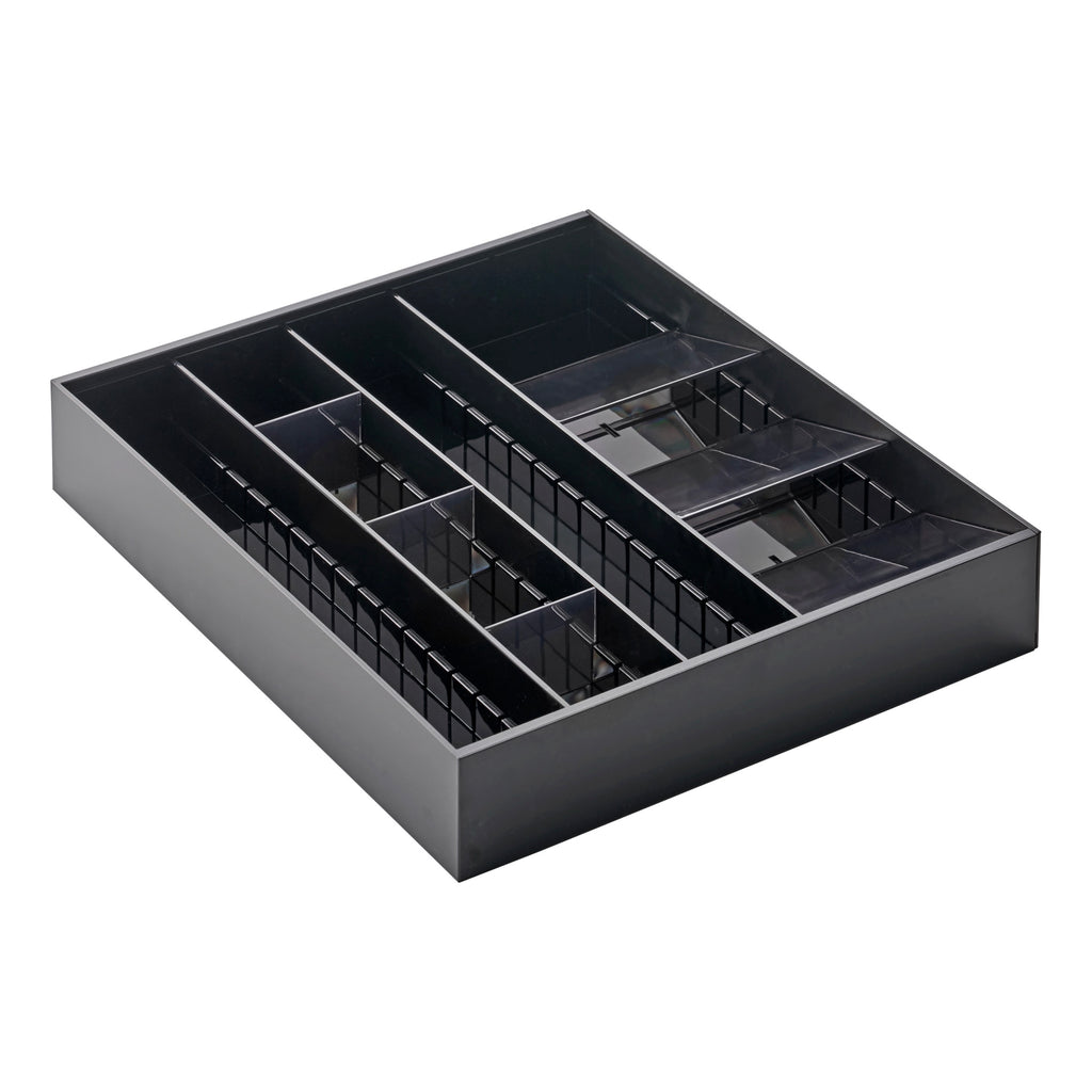 Expandable Cutlery Tray With Slanted Compartments - Tower - Black