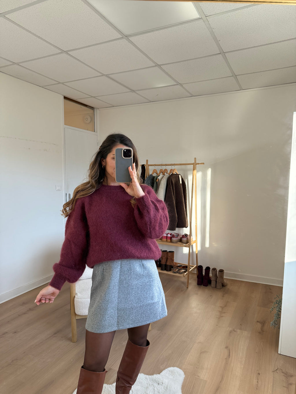 Lou grey wool-effect skirt