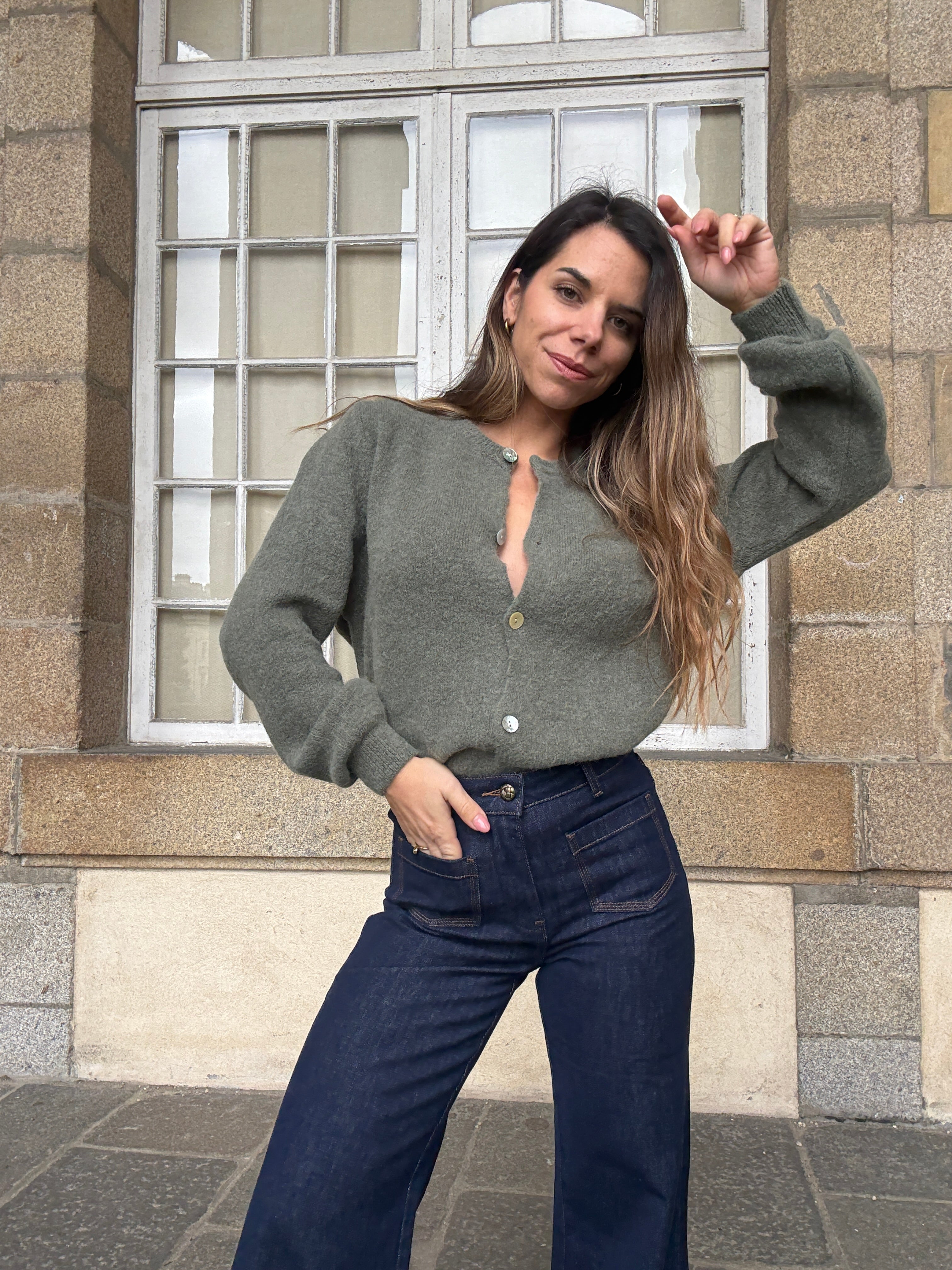 Prenda de punto de lana Léonie oliva
