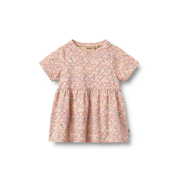 Kortærmet Jerseykjole Anna - Magenta Heart Flowers