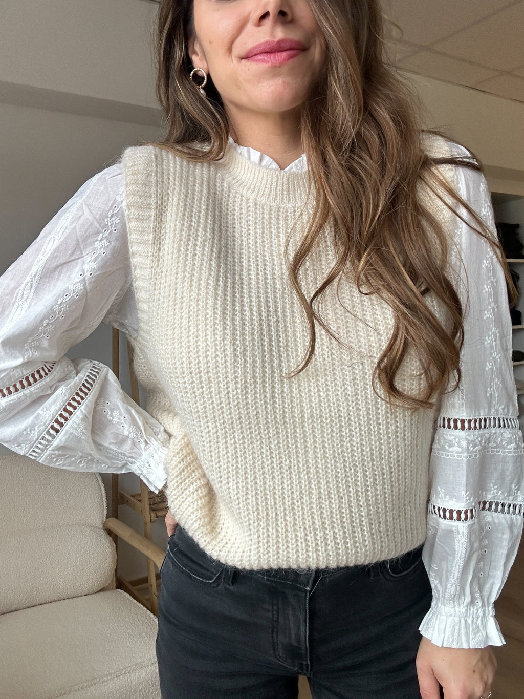 Pull Sans Manches Ivoire Adèle