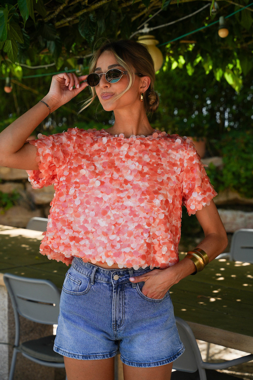 Blusa Liza De Lentejuelas - Naranja