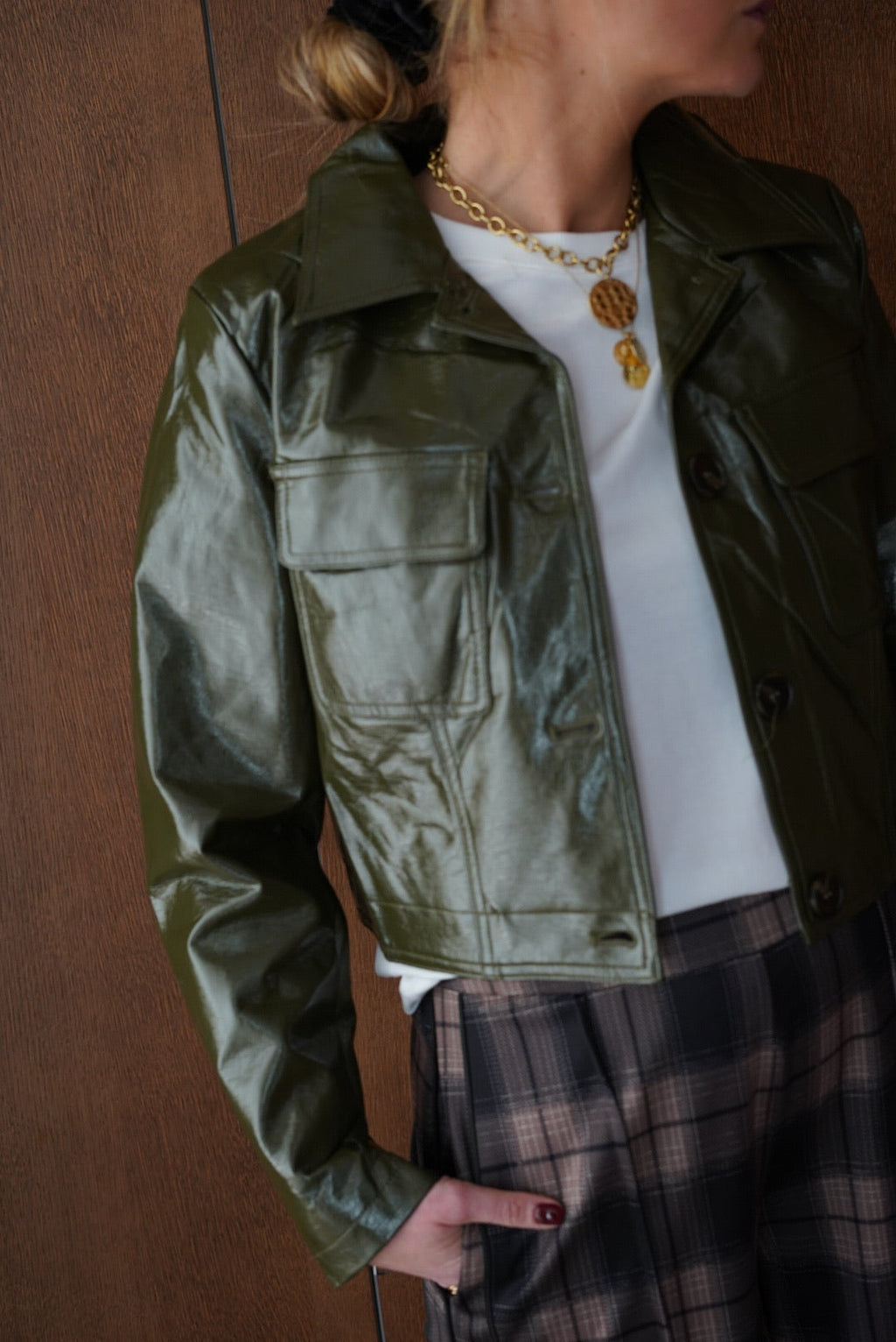 Scarlett Khaki Vinyl Jacket