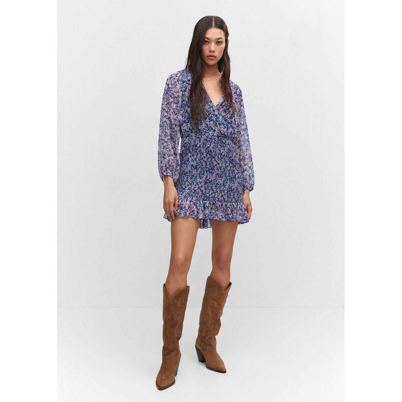 Ruched Hem Short Dress - Blue