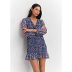 Ruched Hem Short Dress - Blue
