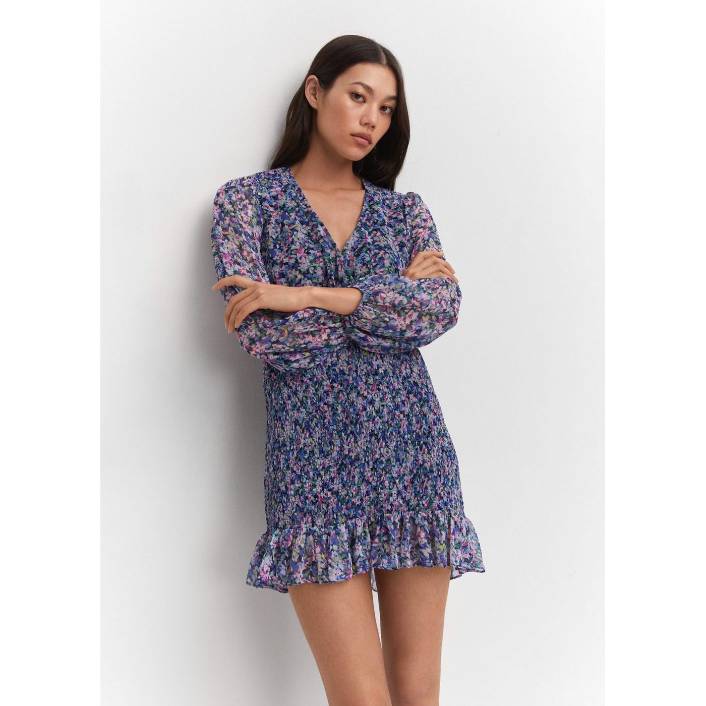Ruched Hem Short Dress - Blue