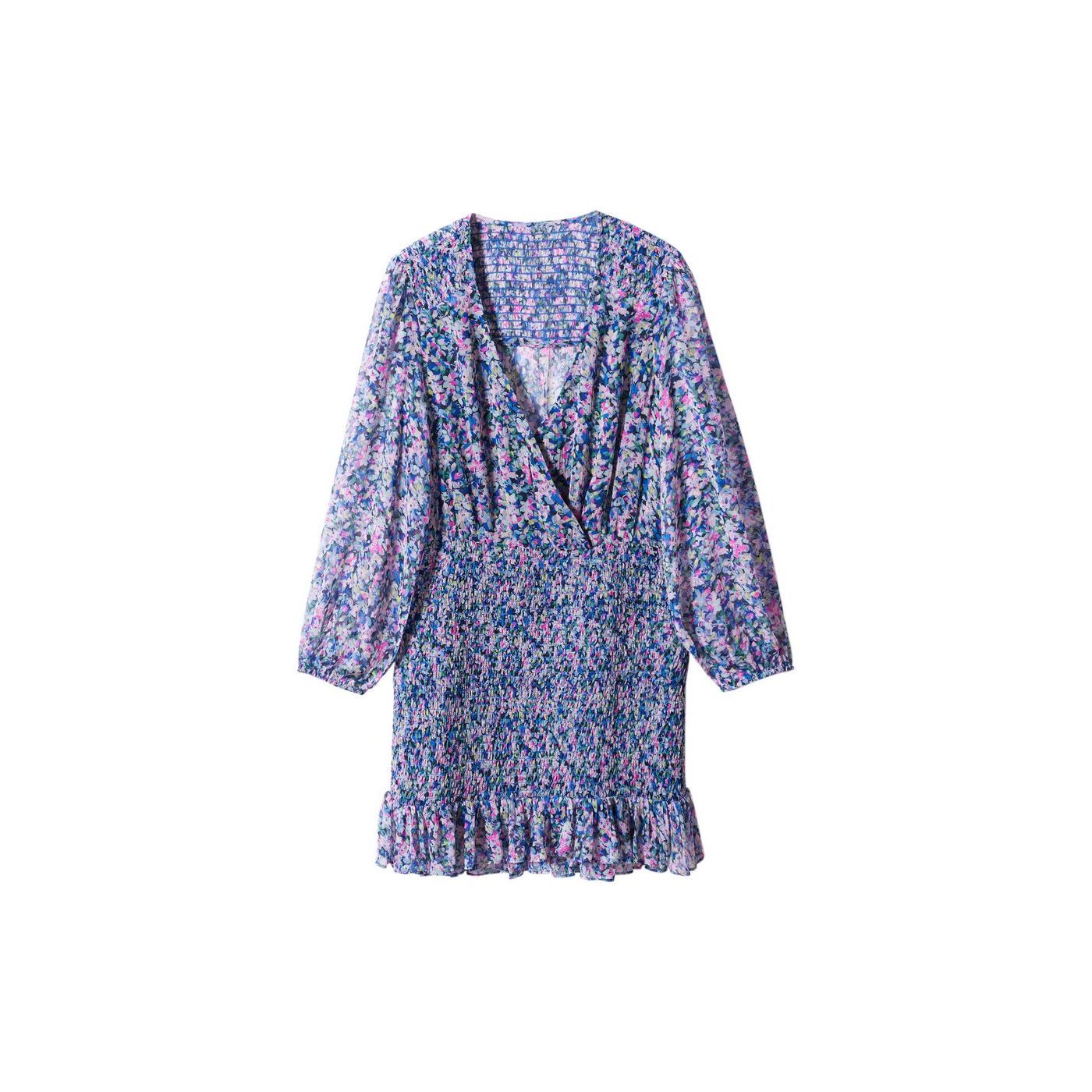 Ruched Hem Short Dress - Blue