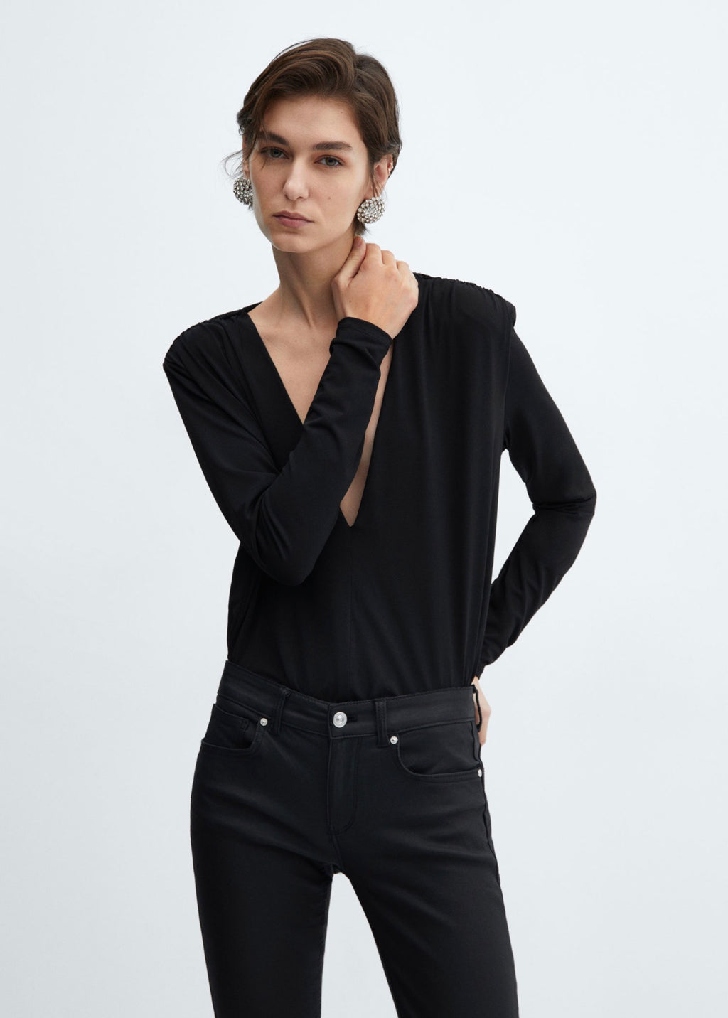Coated Push-Up Skinny Jeans - Black